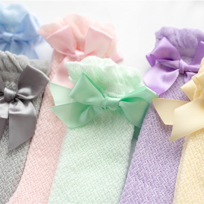 Tất Lưới Đính Nơ Siêu Mỏng Thoáng Khí Thoải Mái Cho Bé