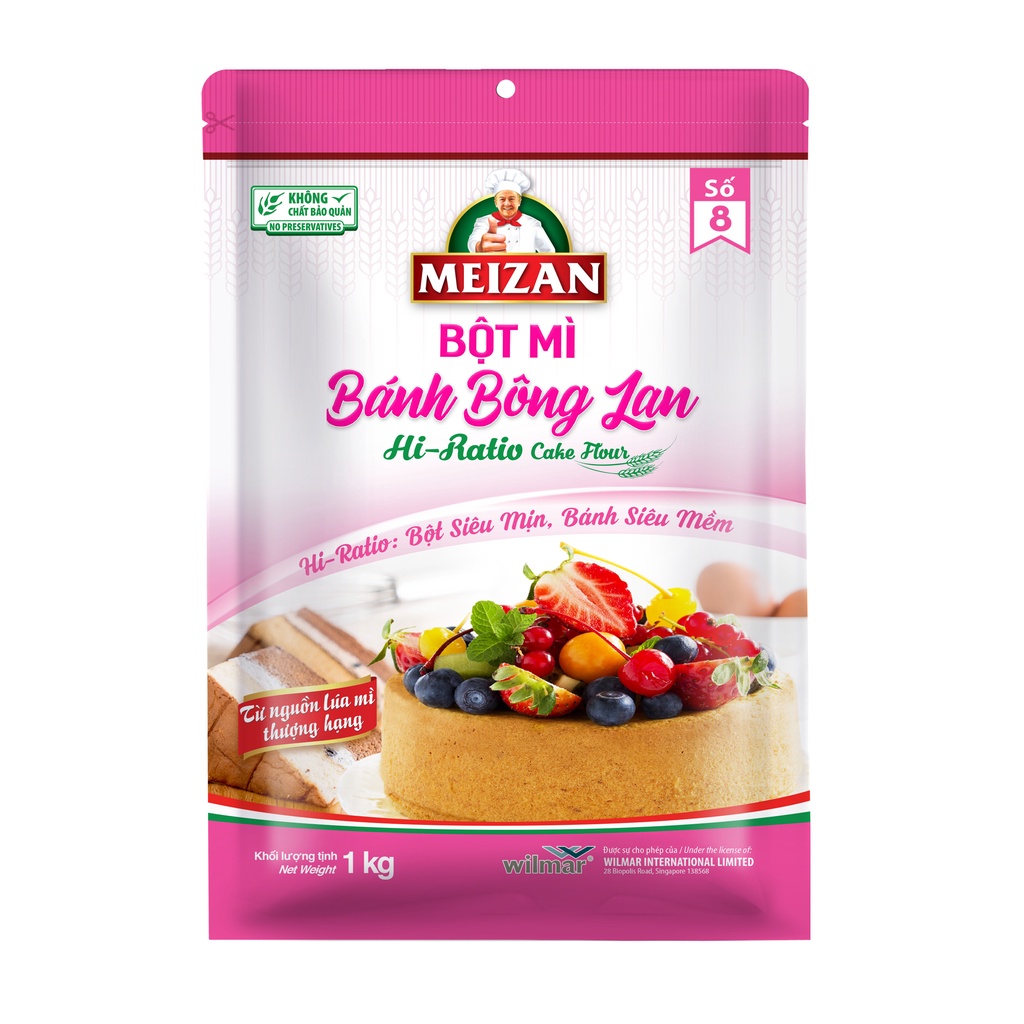 Bột mì chuyên dụng cho bánh bông lan Meizan Hiratio cake flour 1kg/túi