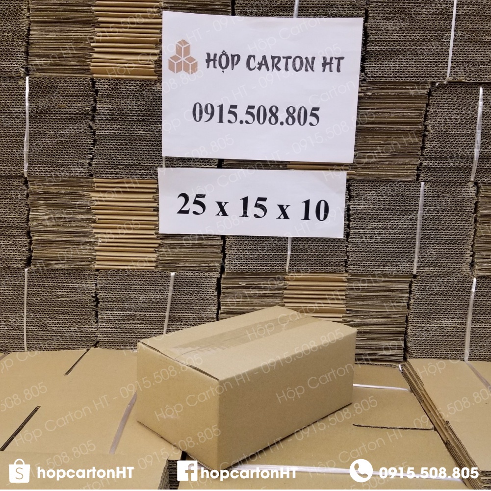 Combo 10 25x15x10 Hộp carton đóng hàng giá xưởng, thùng bìa giấy cod gói hàng tiện lợi