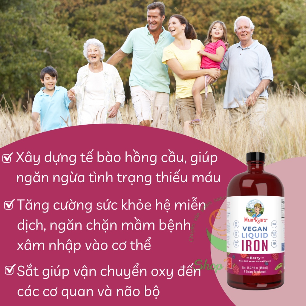 Sắt hữu cơ thuần chay dạng nước Mary Ruth’s Liquid Iron Supplement cho gia đình 450ml.