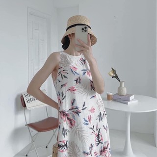 Mya - váy đầm linen tưng premium hoa lá sát nách dáng suông