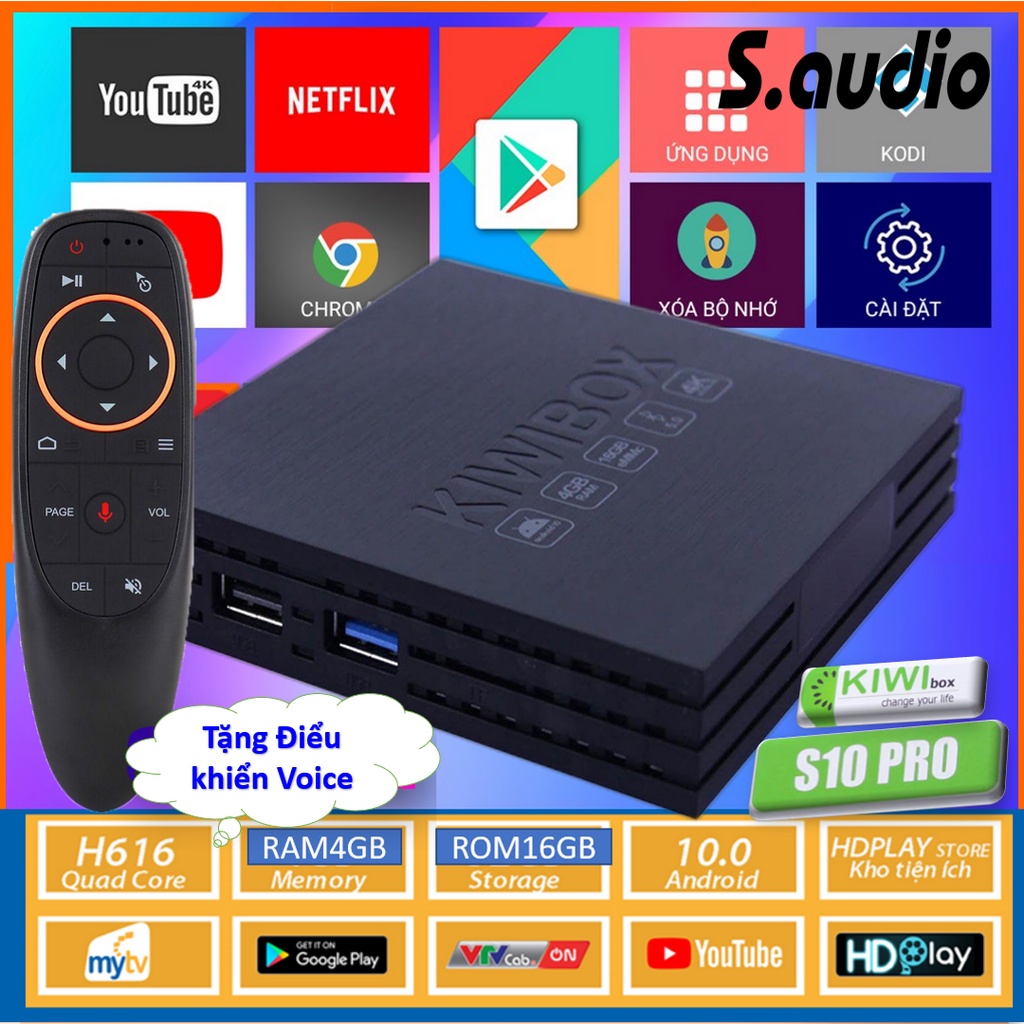 Android tv box Kiwibox S3 pro 2022 Kiwi box S3 pro 2G/8G Wifi 2BT, Android 10, Bluetooth 5.0 - truyền hình miễn phí