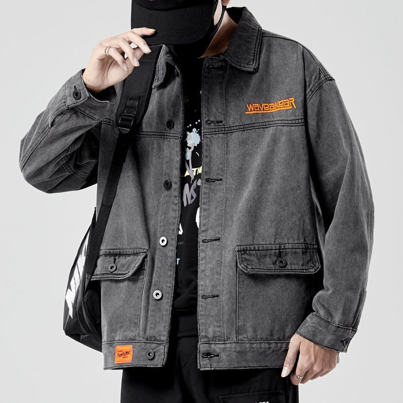 Real Shot Hàng Có Sẵn Áo Khoác Denim Dày Dáng Rộng Thời Trang Thu Đông Phong Cách Hàn Quốc Cho Nam