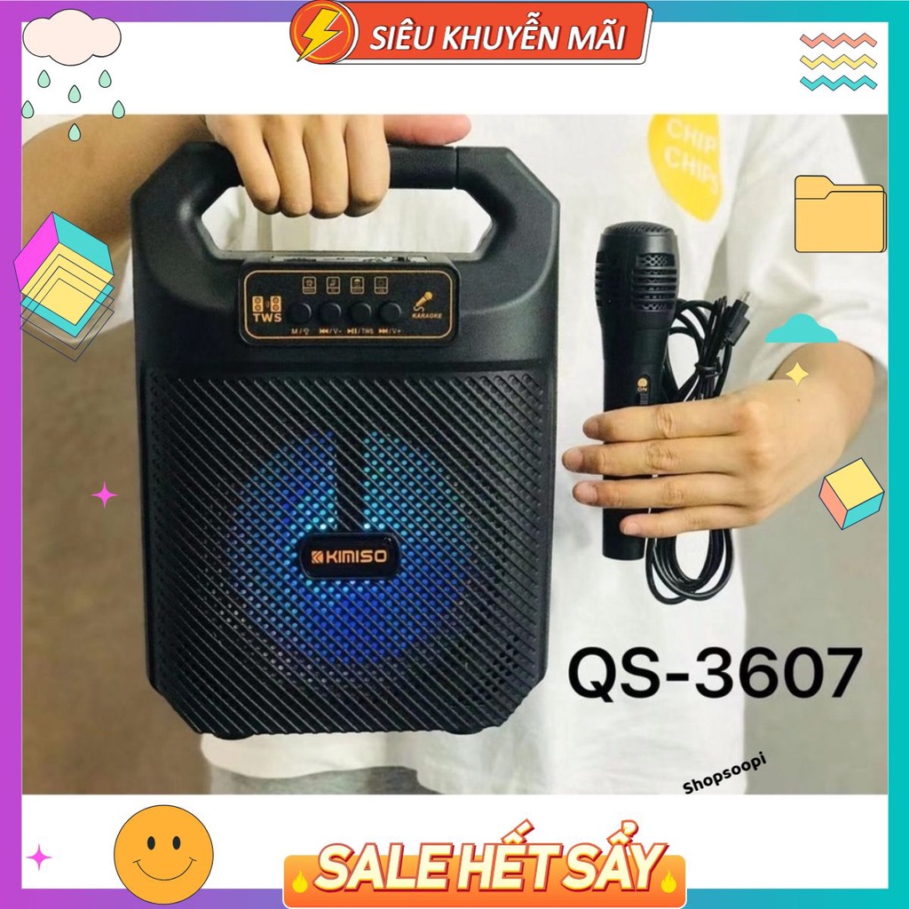 Loa Bluetooth Superbass Kimiso QS 3606/7  - Tặng Kèm Micro Hát Karaoke - Bảo Hành lôi 1 đổi 1