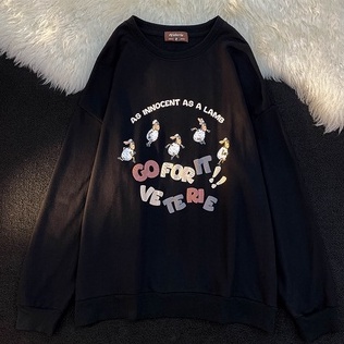 ZHELIHANGFEI Áo Sweater Dáng Rộng In Chữ Kiểu Retro Mỹ Dễ Phối Đồ