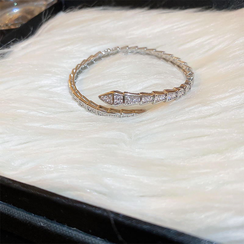 Vòng Tay Dạng Hở Hình Rắn Đính Đá Zircon Thời Trang Cho Nữ