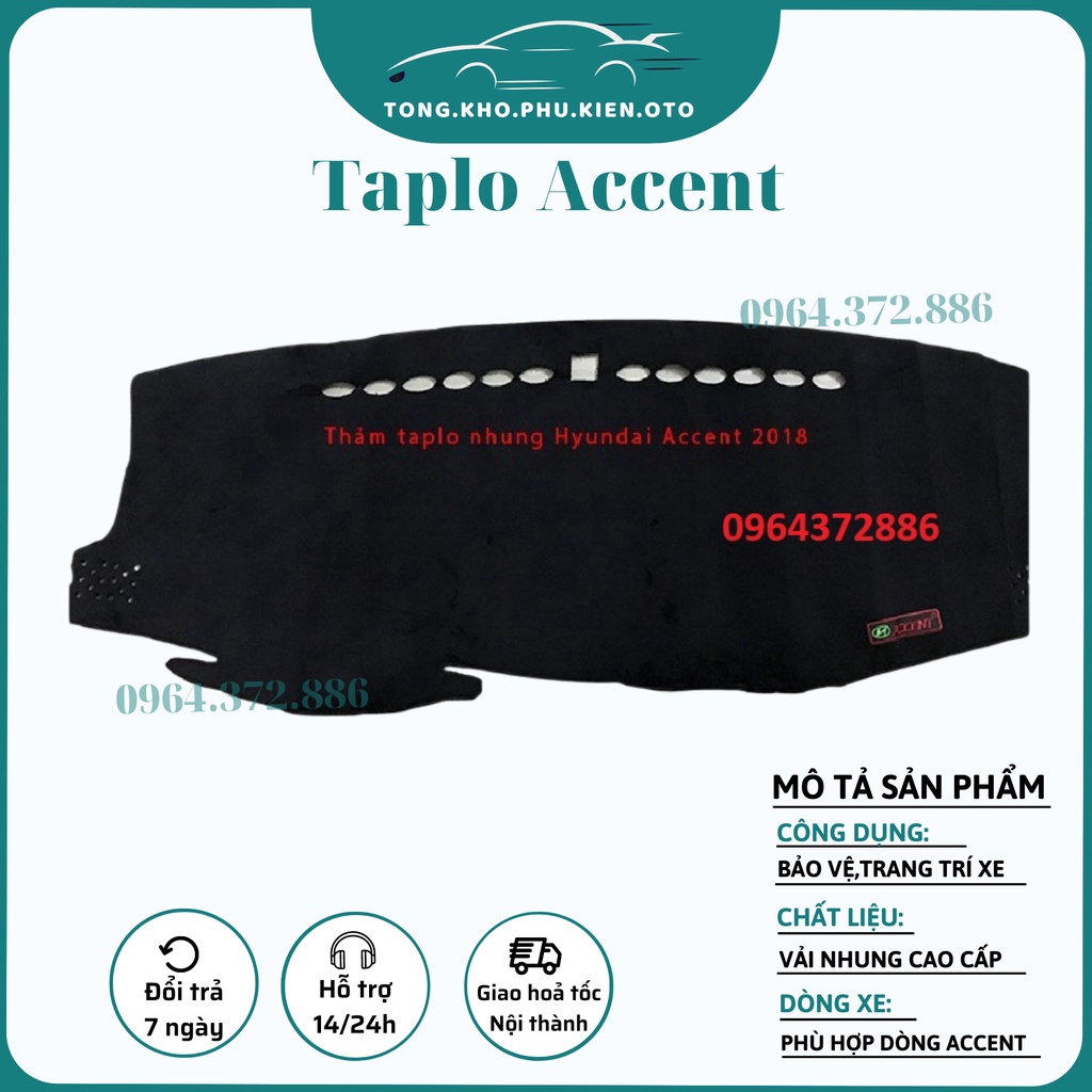 Thảm taplo nhung Hyundai Accent 20180-2019-2020-2021-2022-2023, có lớp chống trượt