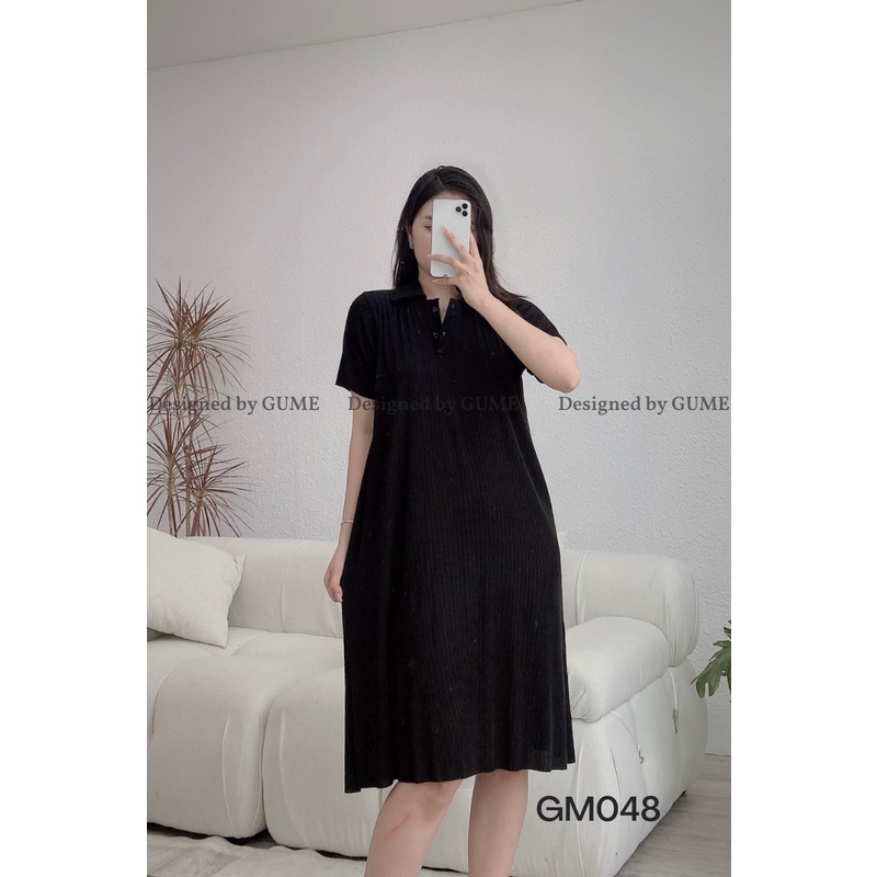 Váy bầu đẹp len tăm dáng suông cổ đức basic, dáng dài qua gối, hai màu nâu và đen GuMe GM048