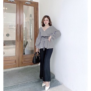 ÁO SƠ MI SỌC DÂY CỘT EO - Hình shop Chụp