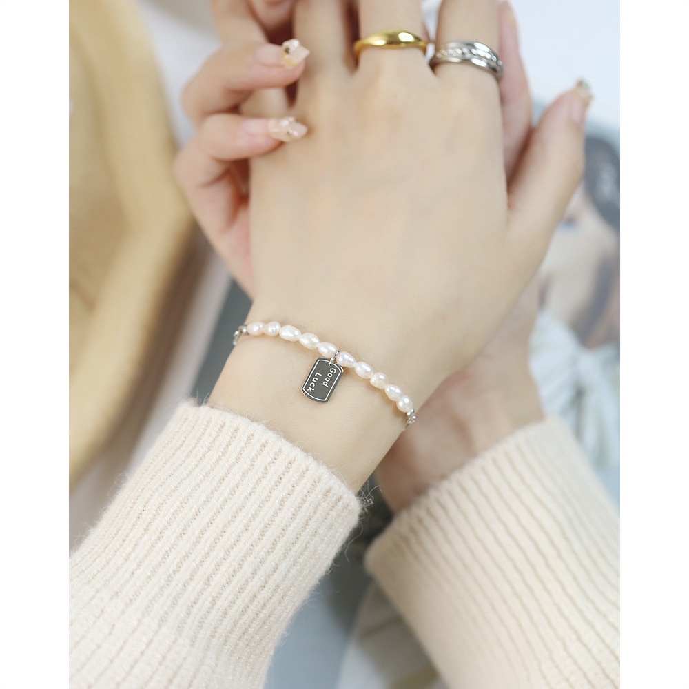 Vòng Tay Ngọc Trai Bằng Thép Không Gỉ Thời Trang Dành Cho Nữ