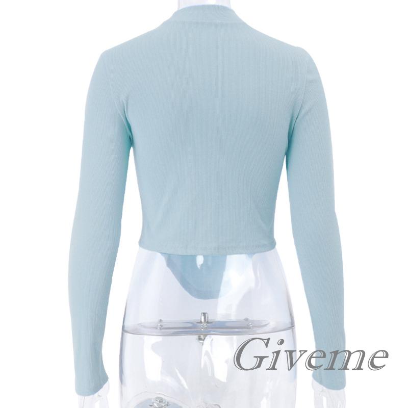 Áo Thun Lửng Tay Dài Màu Trơn Thời Trang Dành Cho Nữ