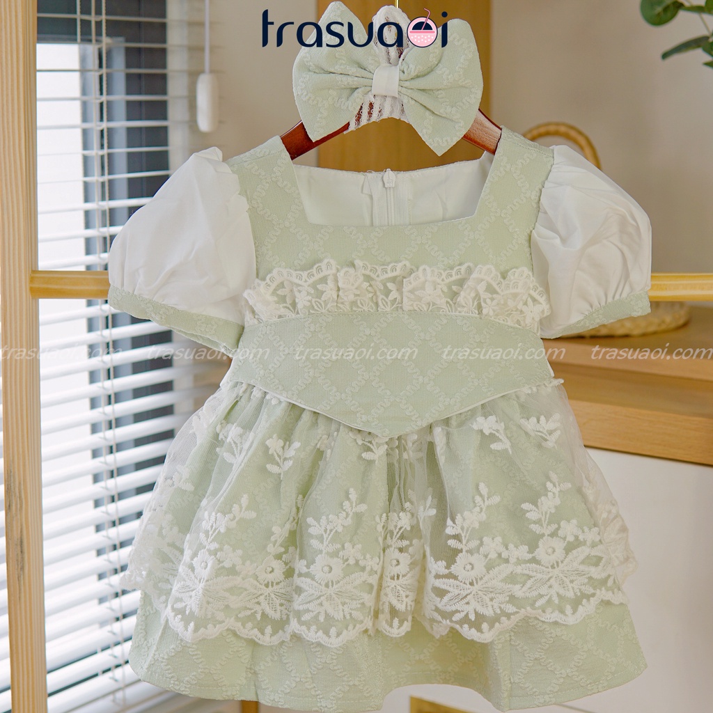 Váy cho bé gái, đầm lolita cho bé gái kiểu dáng tiểu thư dự tiệc sinh nhật, thôi nôi - TRASUAOI D033