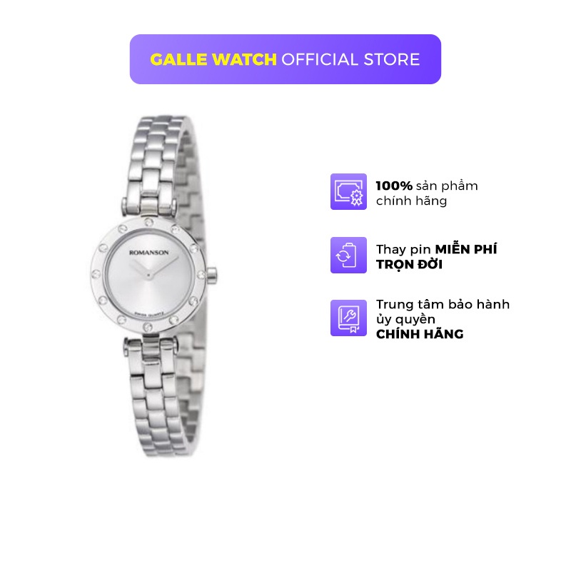 Đồng hồ Romanson Watch RM5A18TLWWH nữ mặt nhỏ đính đá chống xước, máy Thụy Sĩ chống nước, dây thép cao cấp chính hãng
