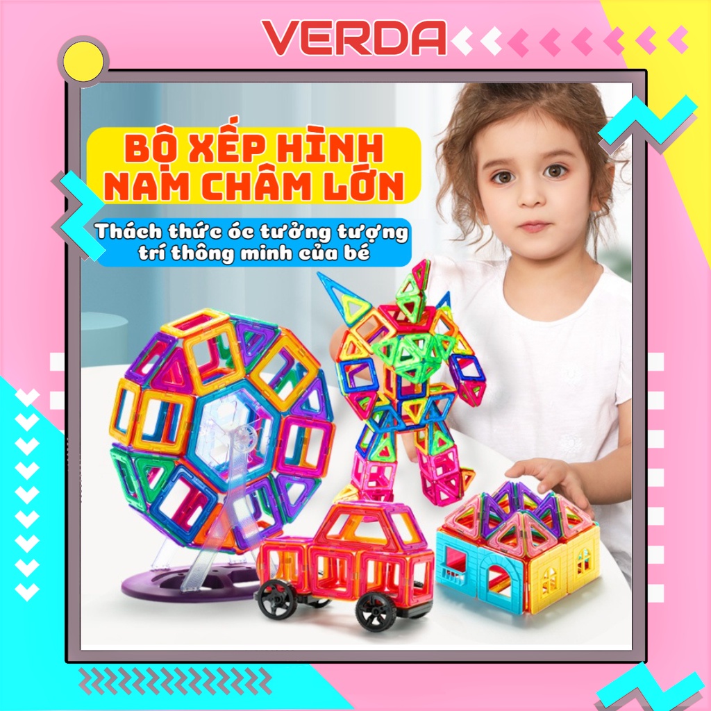 Xếp hình nam châm size lớn bộ đồ chơi lắp ráp thông minh cho bé ghép 46 70 84 110 chi tiết giáo dục trẻ em bé gái trai