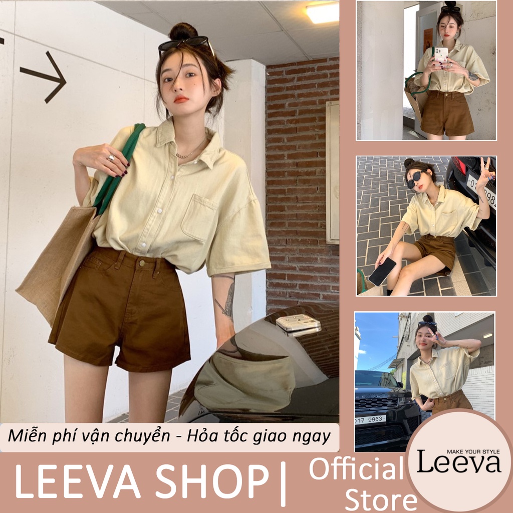Set áo sơ mi phối quần kaki LEEVA phong cách trẻ trung năng động L309
