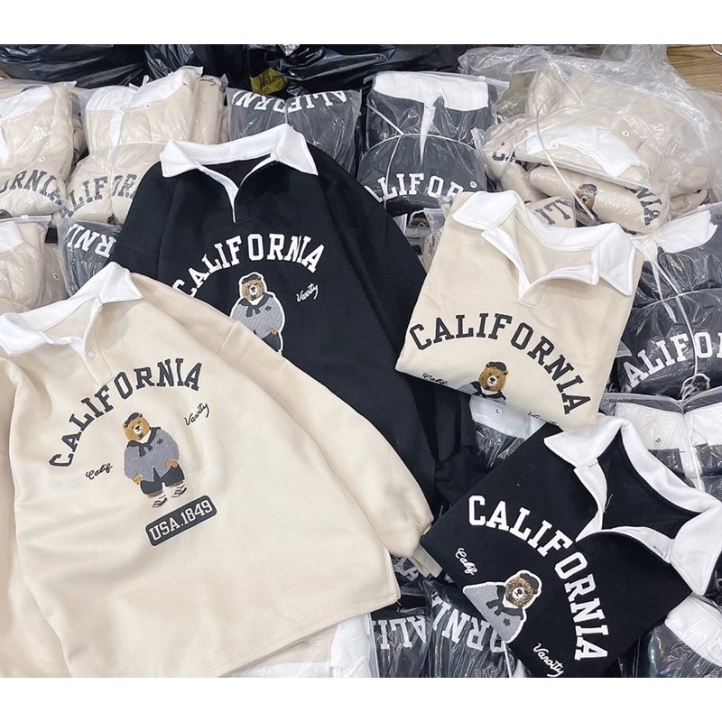 ÁO NỈ BÔNG GẤU CỔ POLO