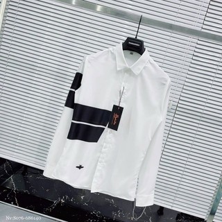 Áo sơ mi nam phối trắng đen tay dài