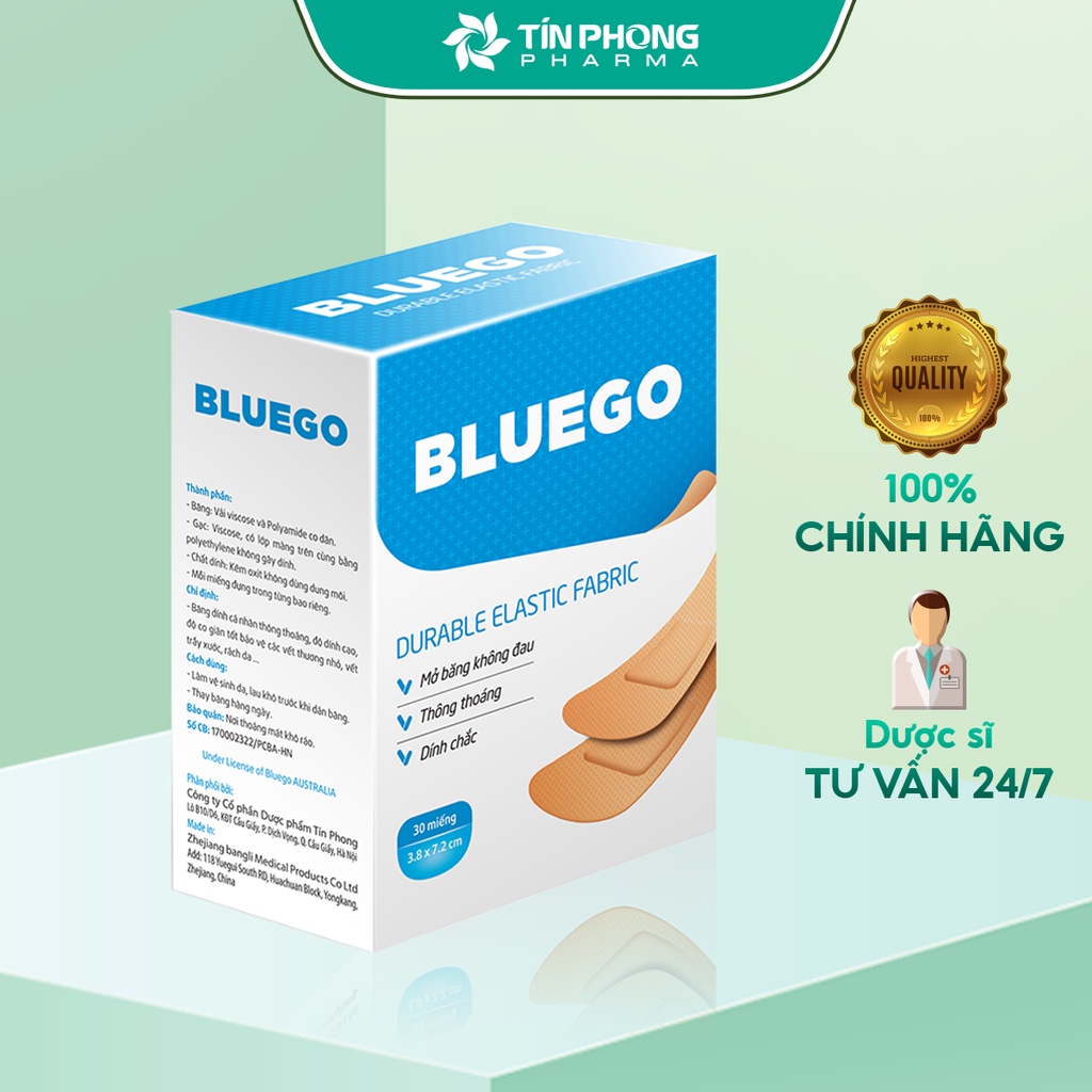 Băng gạc y tế, bluego hộp 30 miếng giúp chăm sóc bảo vệ vết thương - ảnh sản phẩm 1