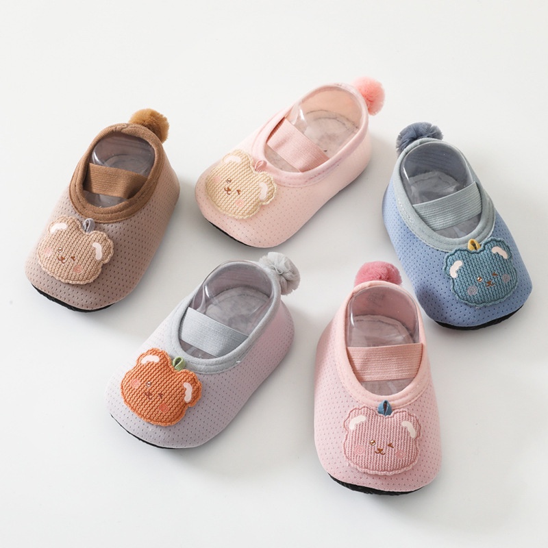 Giày Vớ cotton Đế Mềm Chống Trượt Hình Gấu Hoạt Hình Dành Cho Trẻ Em Tập Đi