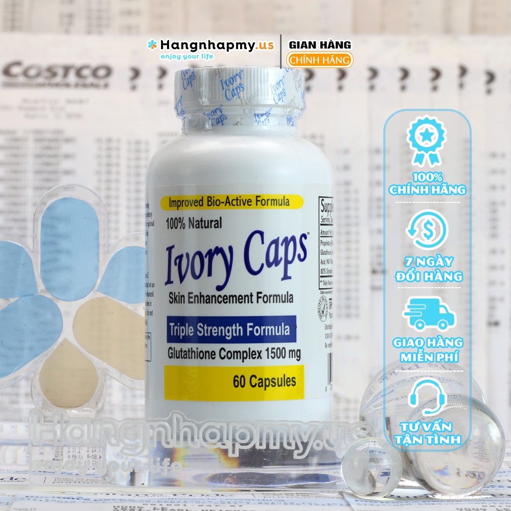 Viên uống giúp làm trắng da Glutathione Complex 1500mg Ivory Caps 60 viên của Mỹ