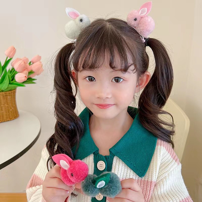 Kẹp Tóc Đuôi Ngựa Hình Thỏ Hoạt Hình Ba Chiều Bằng Kim Loại Màu Kẹo Dễ Thương