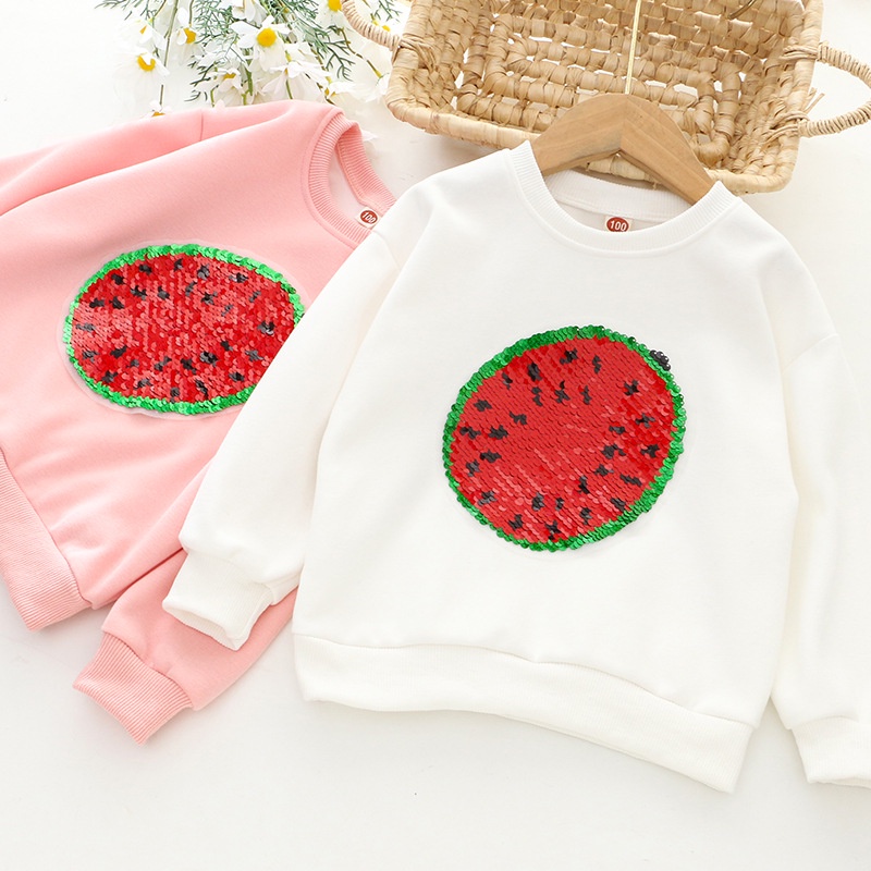 Áo Thun Sweater Nắp Lật Đính Kim Sa Hình Dưa Hấu Đổi Màu Kiểu Hàn Quốc 2022 Cho Bé Gái