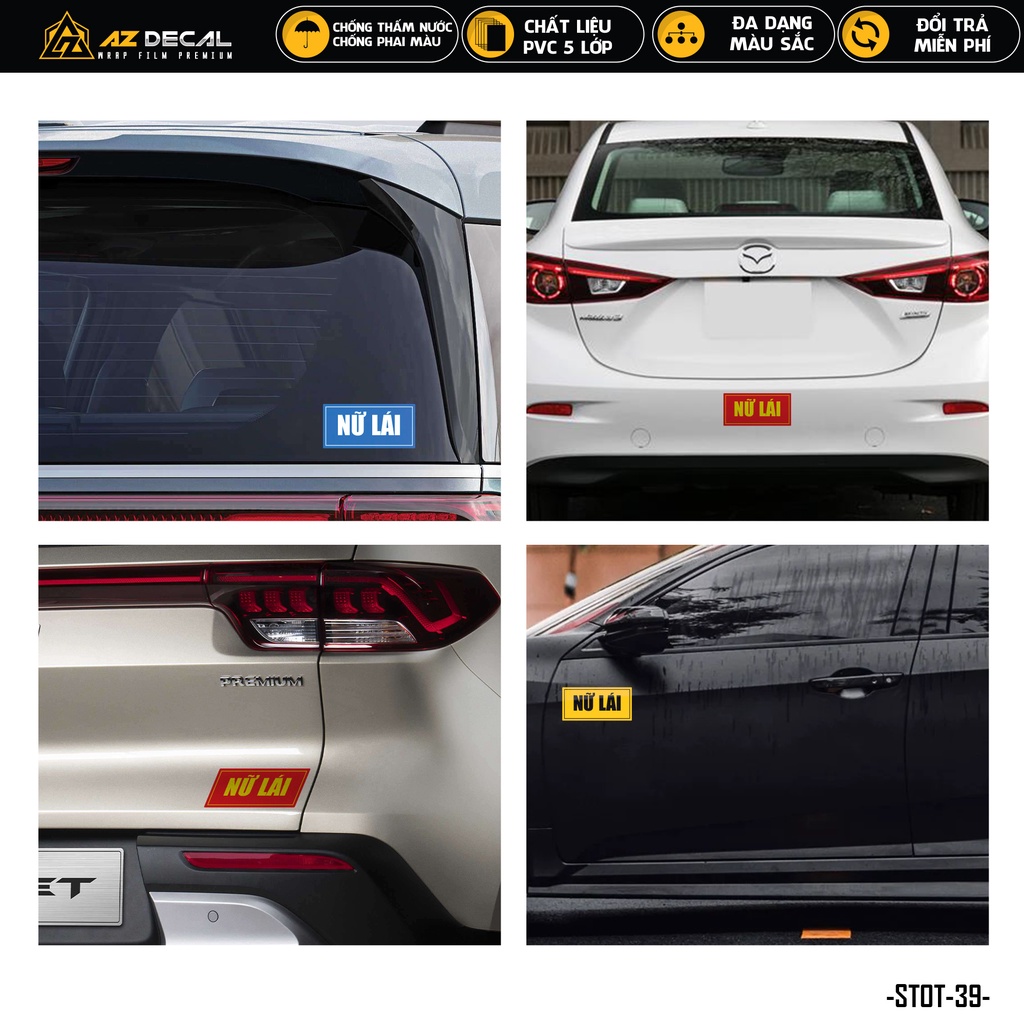 Sticker Dán Xe Ô Tô Mẫu Nữ Lái  | STOT-39 | Tem Decal Dán Sườn Cản Sau Kính Lái Xe Hơi Oto Tải Xe Khách 4 Chỗ