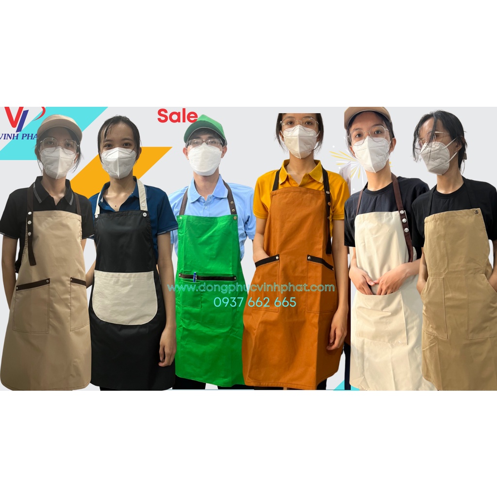 Tạp Dề Pha Chế Nam Nữ Phục Vụ Cao Cấp Quán Trà Sữa Cafe Hình Thật
