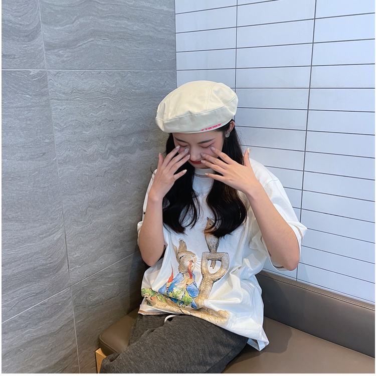 Mũ Beret Mỏng In Chữ Màu Đen Thời Trang Xuân Hè Phong Cách Hàn Quốc Cho Nữ