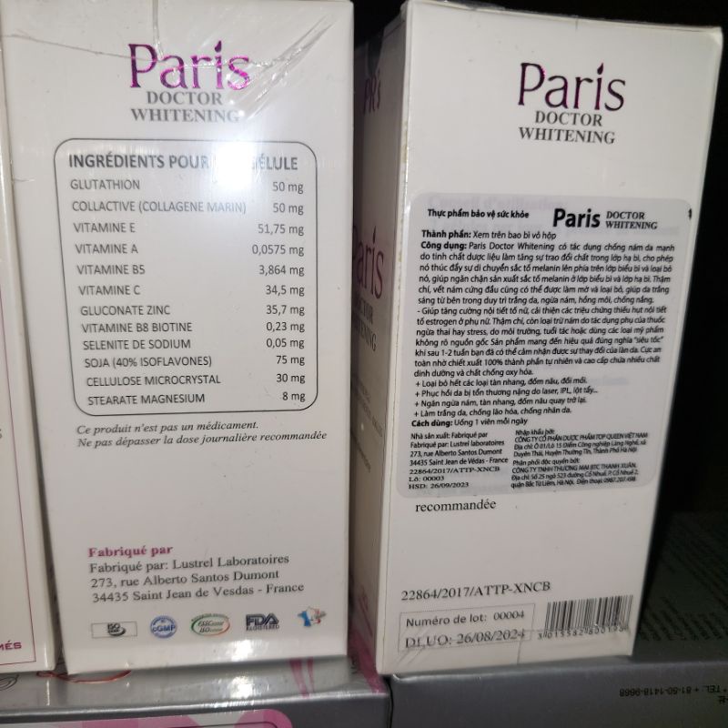 Viên uống hỗ trợ làm trắng và bảo vệ da khỏi tia UV  Paris Doctor hộp 30 viên