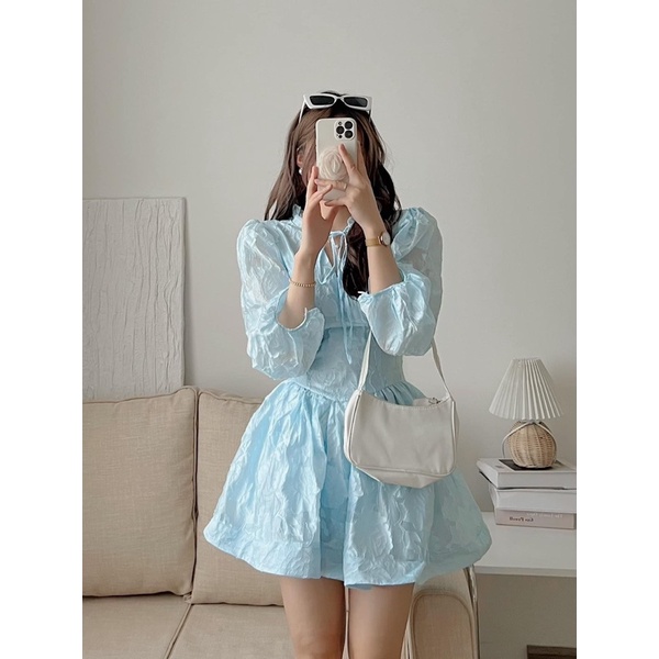 [HÀNG SẴN]VÁY REN HOA TIỂU THƯ TAY BỒNG CHIẾT EO NƠ CỔ “BONNI DRESS”