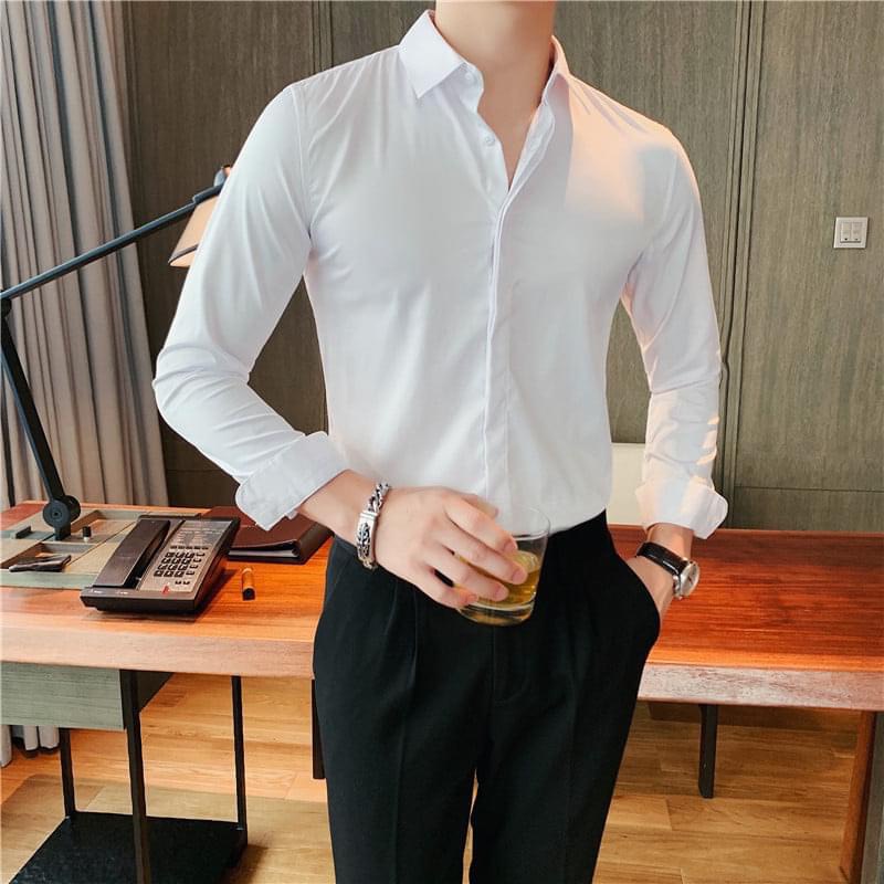 Áo Sơ Mi Nam Giấu Cúc Dài Tay Gấp Hộp, Vải Lụa Mềm Mịn Cao Cấp Hàng Đẹp VNXK L01