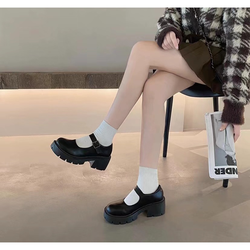 Giày Da Mũi Tròn Đế Dày Phong Cách Lolita Nhật Bản