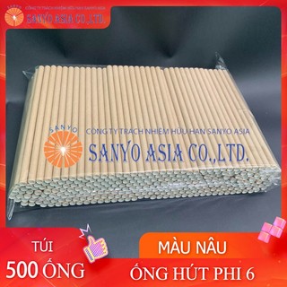 Túi 500 ống hút giấy nâu,trắng - phi 6 kt:6x197mm