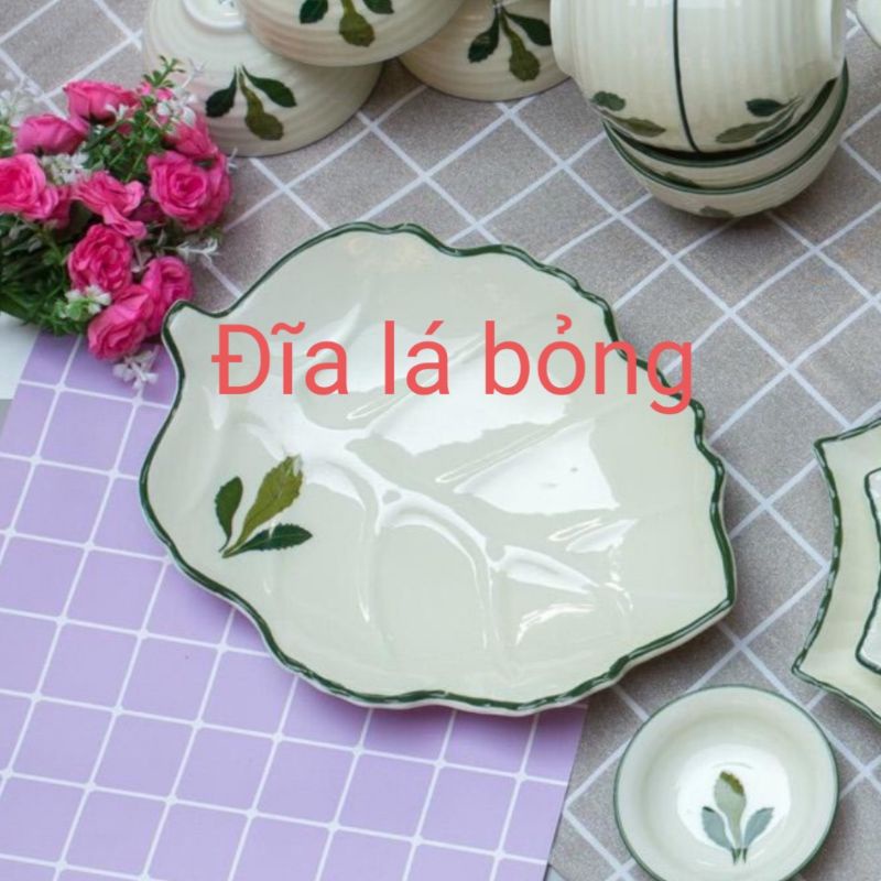 Bán lẻ bát đĩa vẽ ngò gai men kem.Hàng sứ Bát Tràng.