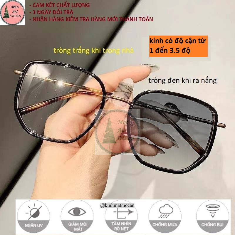 (C4) Kính râm cận đổi màu khi ra nắng MOCAN chống ánh sáng xanh lục giác cho mặt to 2022 chống tia cực tím UV400
