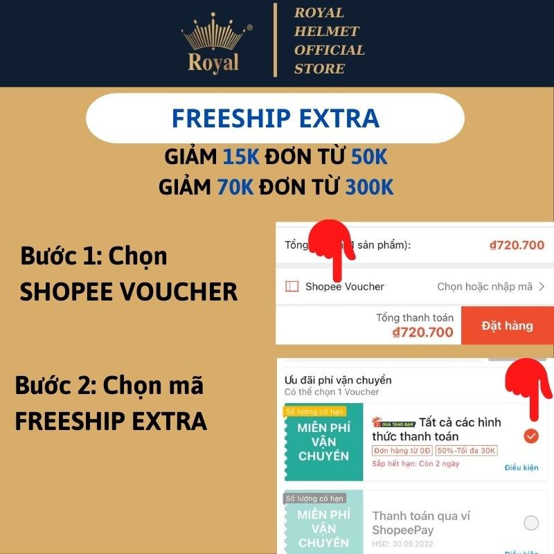 Mũ bảo hiểm 3/4 Royal M268 có 2 kính chính hãng size L và XL cho nam và nữ, freeship toàn quốc, bảo hành 12 tháng