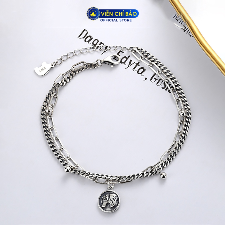 Lắc tay bạc nữ xích đôi charm voi may mắn chất liệu bạc 925 thời trang phụ kiện trang sức Viễn Chí Bảo L000283
