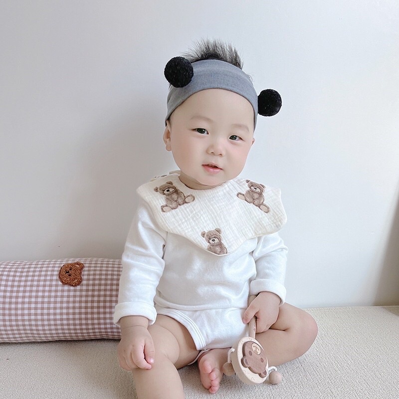 Yếm xô muslin cổ tròn hình cánh hoa có cúc bấm phong cách Hàn Quốc cho bé trai bé gái
