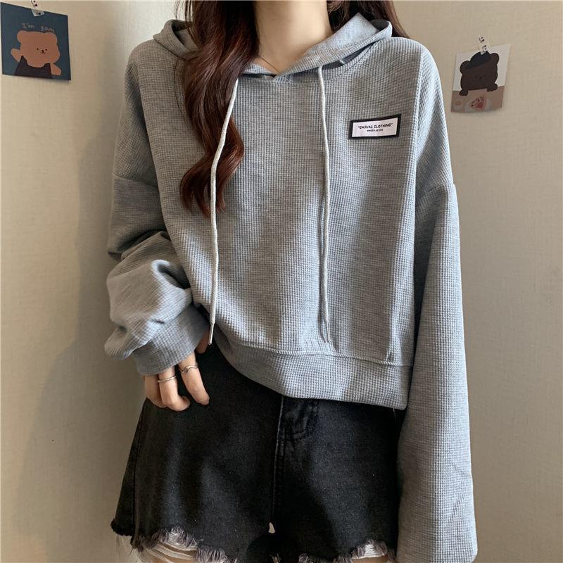Áo Hoodies Nữ Dáng Ngắn Rộng Dài Tay Thiết Kế Mới Thời Trang Theo Phong Cách Hàn Quốc