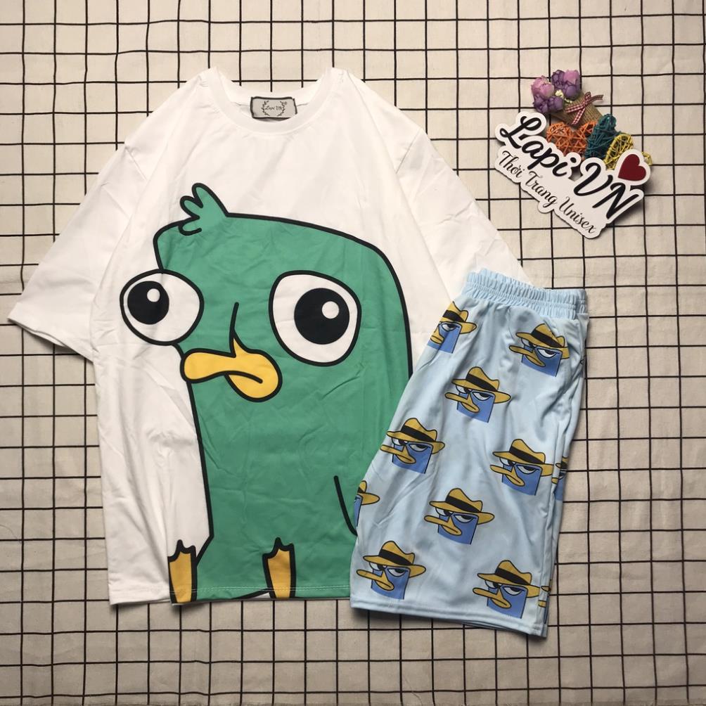 Set Đồ Bộ Vịt Perry cartoon 3D Cute DB63-Lapi VN Áo+ Quần Đùi, Freesize, Đồ Bộ Đẹp Nam Nữ Đều Mặc Được