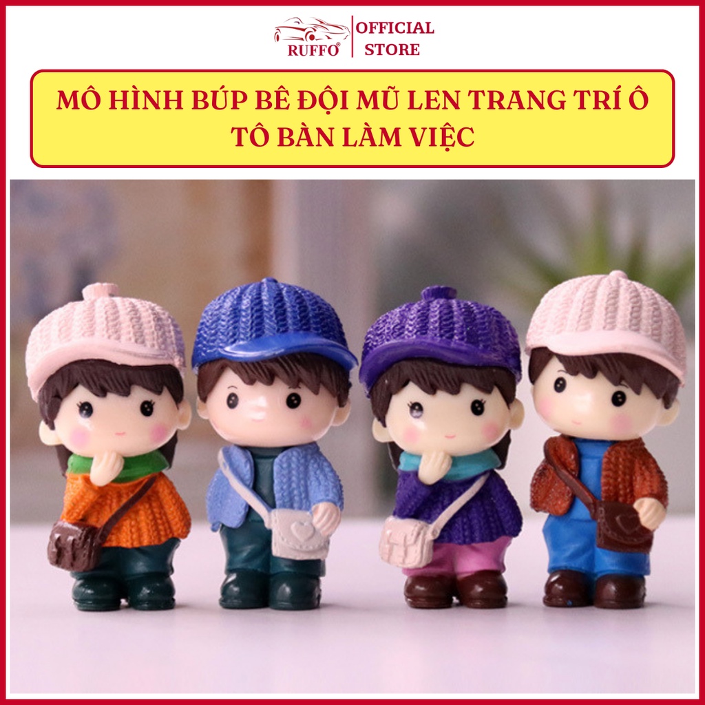Mô Hình Tiểu Cảnh Trang Trí Taplo Ô Tô Bàn Làm Việc Cặp Đôi Học Sinh Đội Mũ Len Dễ Thương - Phụ Kiện Decor Xe Hơi Ruffo