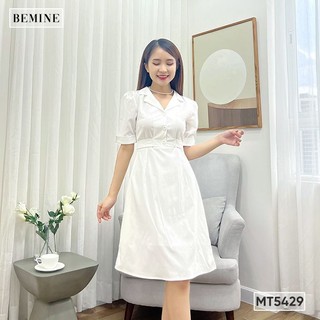 Đầm sơ mi eo thắt dây bemine mt5429trang
