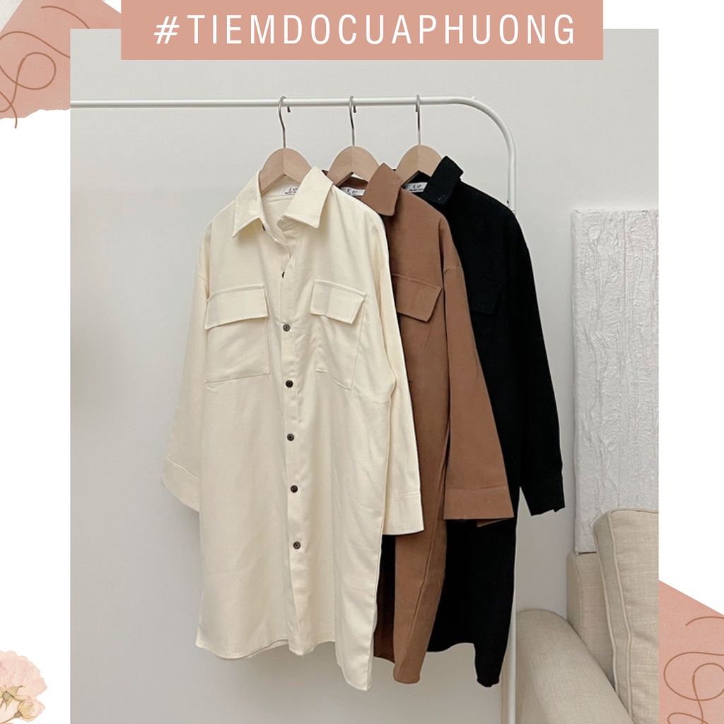 Váy đầm sơ mi dài tay chất nhung tăm dày dặn dáng rộng