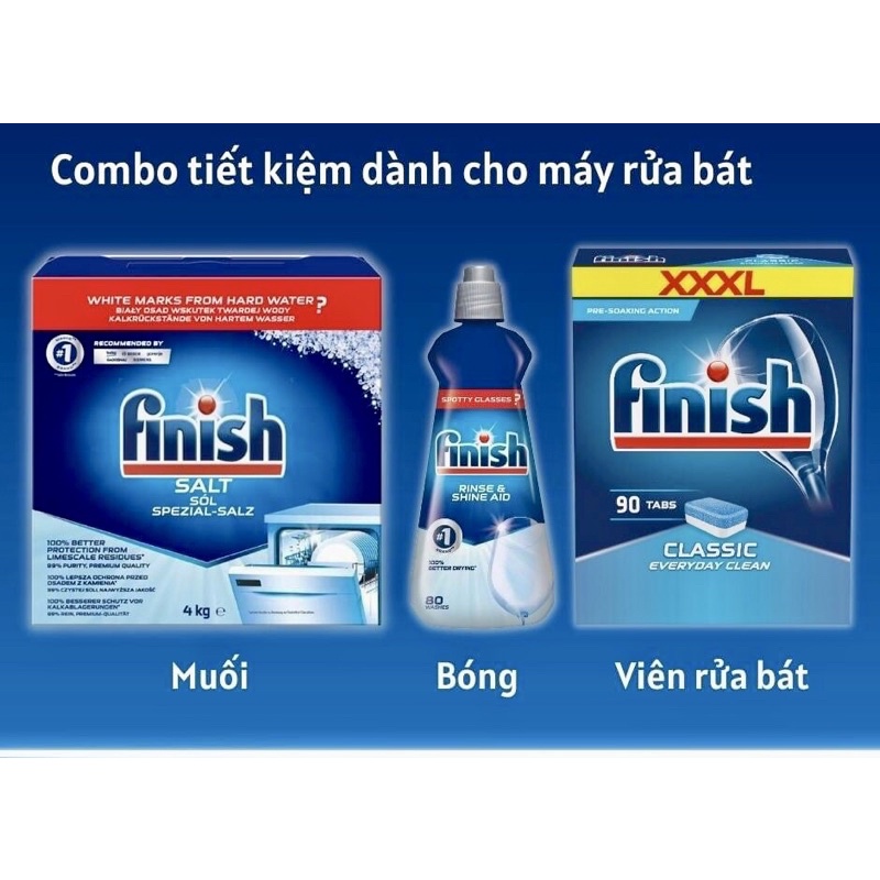 Viên rửa bát classic finish, muối rửa bát, nước làm bóng bát finish - ảnh sản phẩm 3