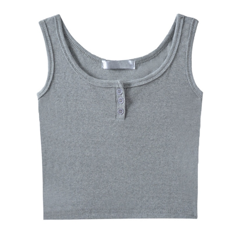 Brroa Áo Croptop Dệt Kim Sát Nách Cổ Xẻ Ngực Cài Nút Trước Dáng Ôm Phong Cách Pháp Quyến Rũ Cho Nữ Tập Luyệ