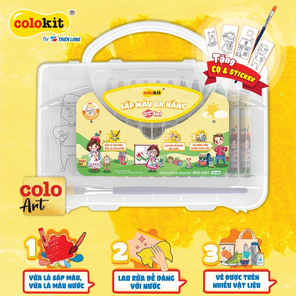 Bút sáp đa năng 12 màu rửa được Colo Art Thiên Long Colokit