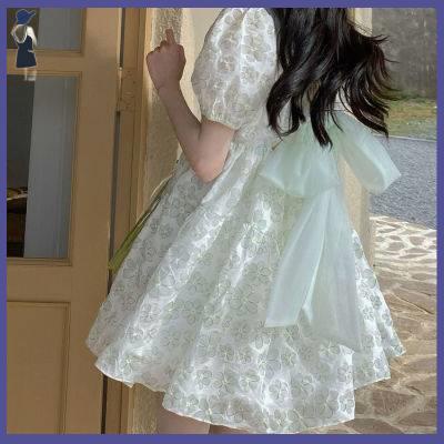 💞đầm babydoll chân váy chữ a Đầm Cổ Vuông Tay Phồng Hở Lưng In Họa Tiết Hoa Phong Cách Hàn Quốc Thời Trang Mùa Hè Cho Nữ