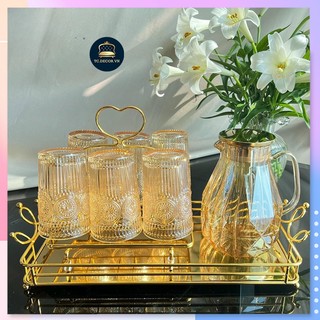Set 6 Cốc Thuỷ Tinh Mặt Trời Màu Hổ Phách 🌸 Sang Trọng Tinh Tế 🌸 Có Bình Bán Kèm