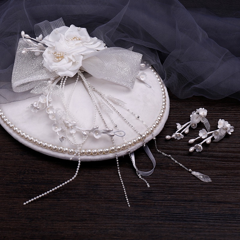 GETNOIVAS Bộ Kẹp Tóc Nơ Lưới Lấp Lánh Hàn Quốc Mới Với Phụ Kiện Váy Cưới